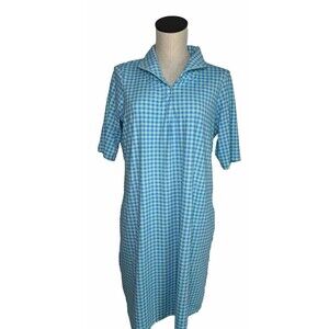 Lands End Quarter Zip SWIM Cover Up Blue Checkered Medium 10-12